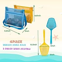 Vista 7 de 7 piezas de pala de malla de playa con bolsas de malla de playa, bolsas de concha de playa para sostener conchas de playa, juguetes para niños