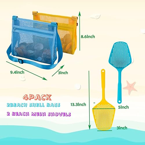 Miniatura 7 de MUYIZI 7 piezas de pala de malla de playa con bolsas de malla de playa, bolsas de concha de playa para sostener conchas de playa, juguetes para