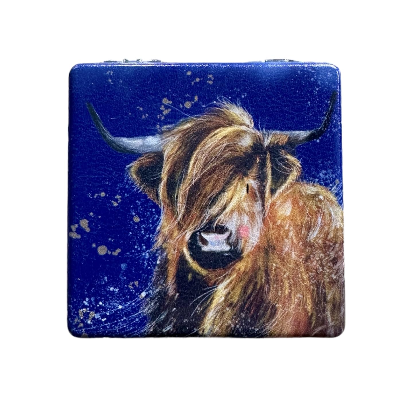 Alex Clark Highland Cow Compact Mirror - animal design gifts - Beauty handheld travel mirror - magnifying make up mirror