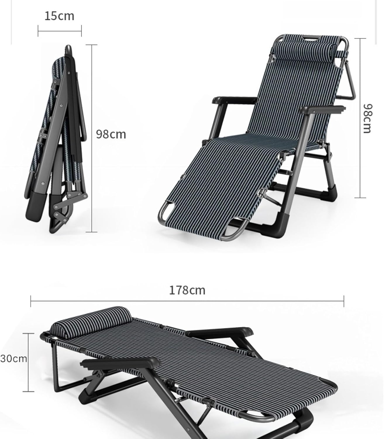 DOSSAE Folding Lawn Lounge Chairs,Patio Chair, Folding Reclining Lounge Chair,Lounge Chair Folding Patio Recliner,Indoor Outdoor Patio Chairs with Pillow,for Outdoor, Pool, Beach.