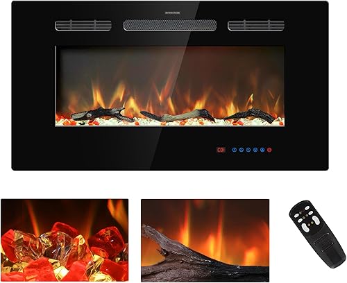 Miniatura 9 de Kentsky Insertos de chimenea eléctrica de 45 pulgadas, calentador de chimenea empotrado y montado en la pared, chimenea lineal con termostato,