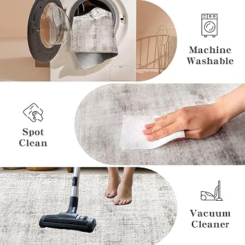 Washable Rugs 6x9 Area Rugs for Living Room,Modern Abstract Rugs for Bedroom,Large Carpets,Ultra Soft Faux Wool Retro Dining Room Rug,Non Slip&Non-Shedding Low Pile Print Rug- Beige Grey