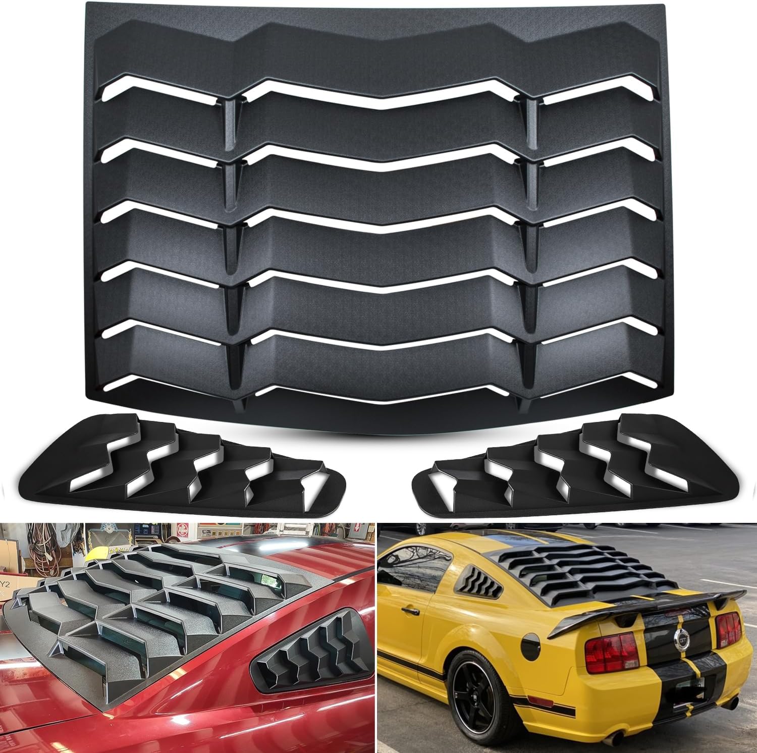 Bonbo Rear+Side Window Louvers for Ford Mustang 2005 2006 2007 2008 2009 2010 2011 2012 2013 2014 Windshield Sun Shade Cover GT Lambo Style ABS (Matte Black)