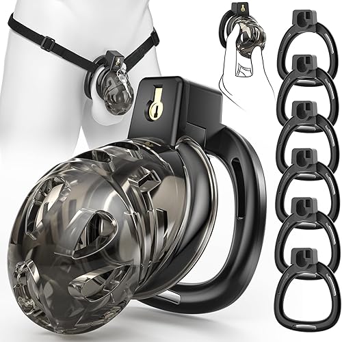 Dispositivo de jaula de castidad masculina, jaula de silicona suave con 6 anillos de tamaño, correas ajustables, bloqueo de pene ligero, control de