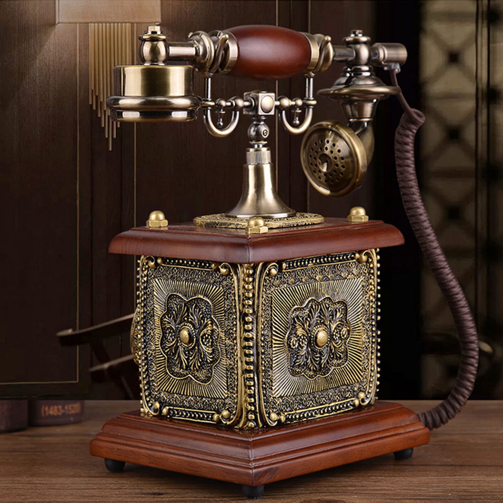 Telefono Fisso in Stile Classico Telefono Antico retrò con cornetta per l'arredamento di casa e Ufficio con quadrante a Pulsante (Vivavoce + Doppia suoneria)