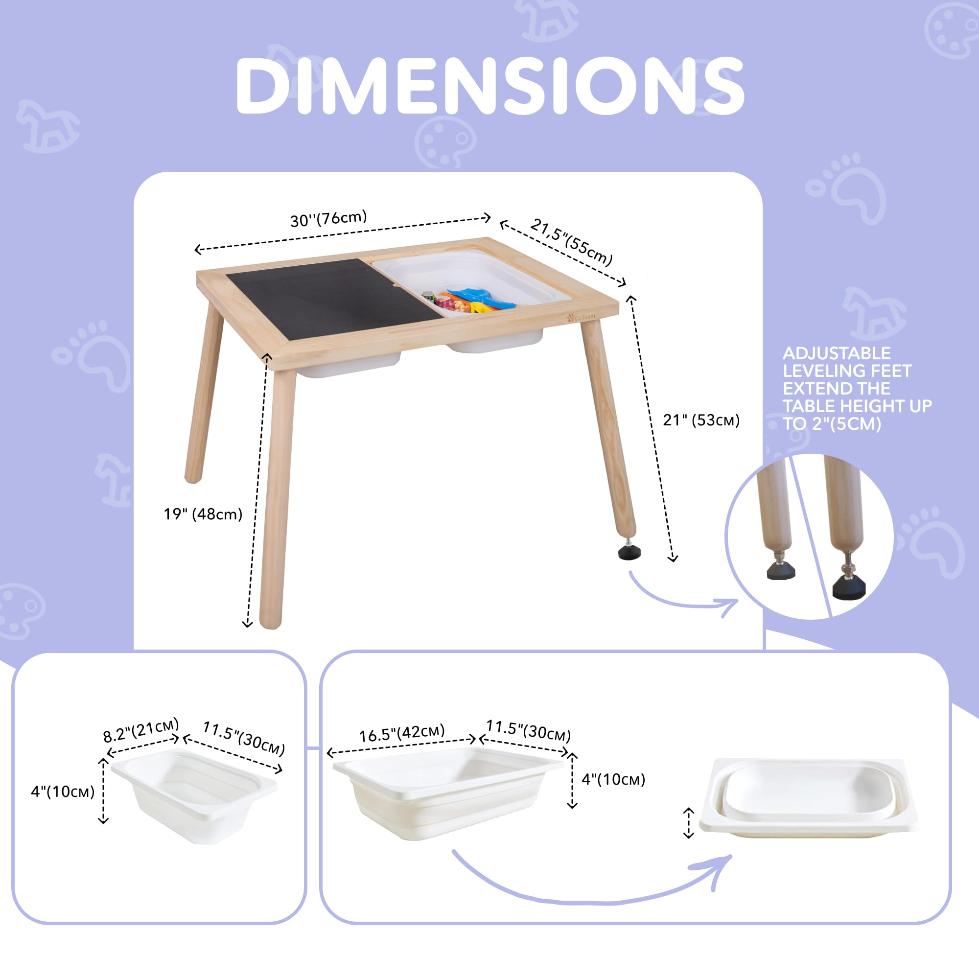 Cateam Tavolo sensoriale bambini e bambini piccoli - 3 contenitori pieghevoli - Inserti puzzle educativi in legno - Tavolo da gioco con sabbia con coperchi per studio e pranzo