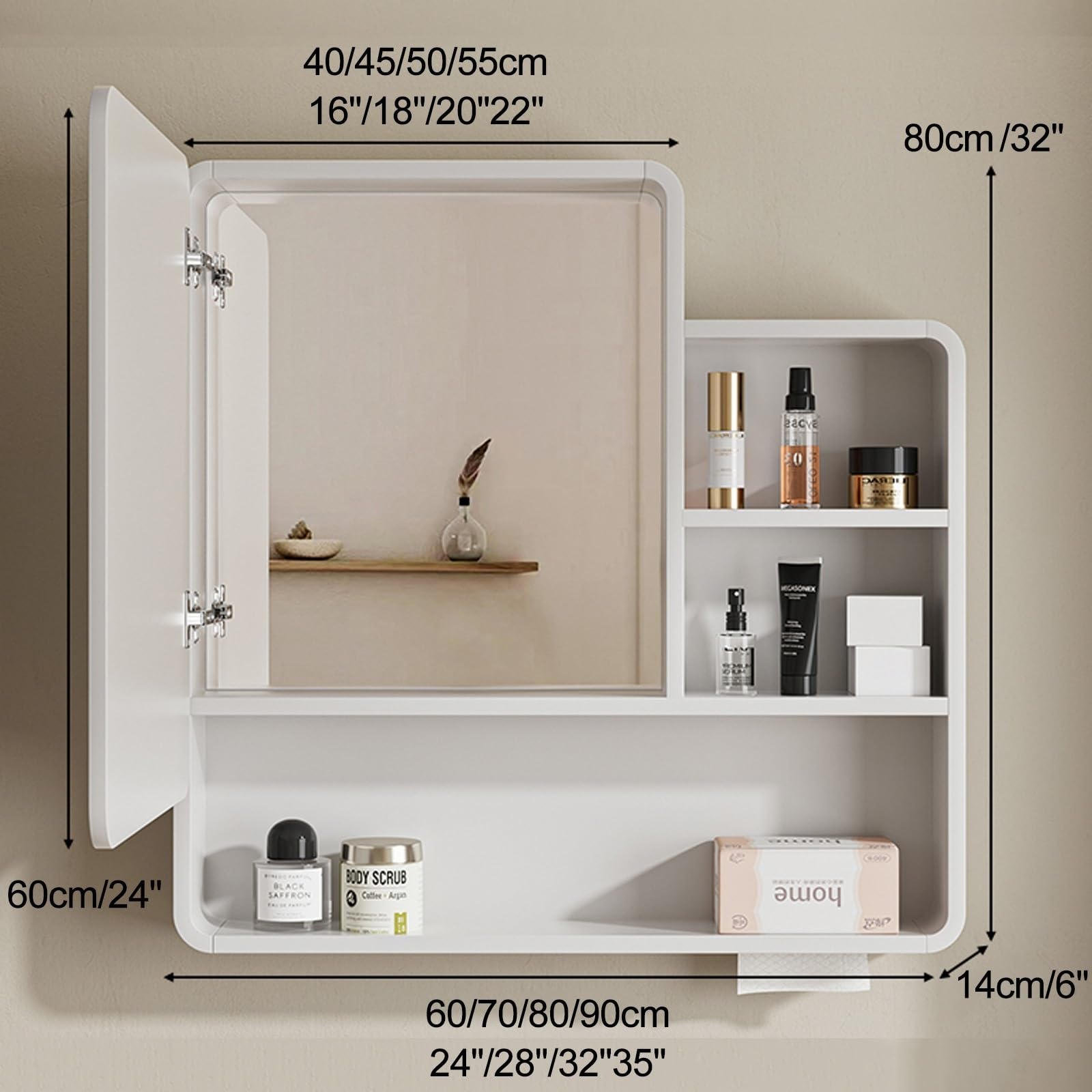 Amazon.co.jp: CMYOYC 壁掛けバスルームミラーキャビネット、隠し