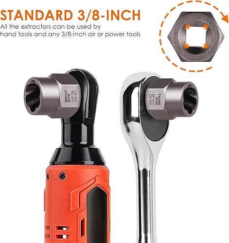 Miniatura 4 de THINKWORK Kit extractor de pernos, juego de 18 piezas de enchufes extractores de tuercas, removedor de pernos redondeados de 3/8 pulgadas