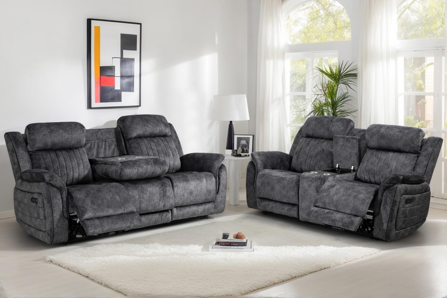 Neptane Power Reclining Sofa Set with Zero Gravity, Adjustable Headrest, Electric Reclining Sofa and Loveseat with USB/Type-C Ports, Reclining Living