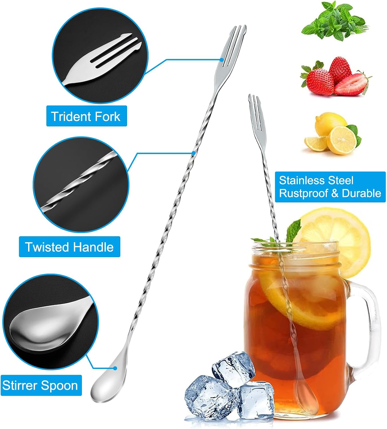 Cocktail Jigger For Bartending,1oz And 2oz Silver Stainless Steel Double Jigger,Bar Jigger With 0.25 oz,0.5 oz,0.75 oz and 1.5 oz Inside Measuring Marks,Cocktail Measuring Jigger With Cocktail Spoon