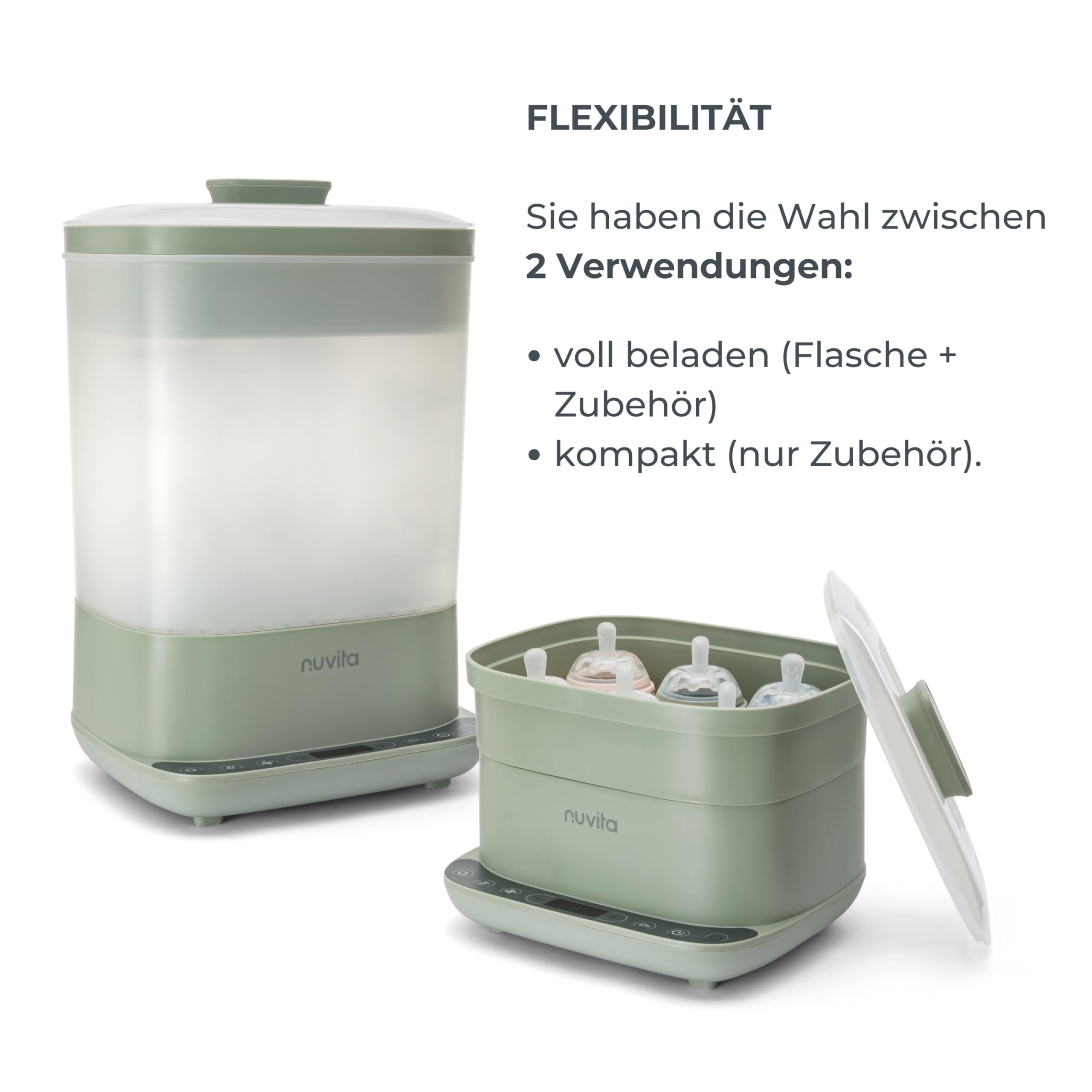 Nuvita 1088 SteriDry 2-in-1 Sterilisator und Trockner für Babyflaschen - 99,99% Dampfsterilisation, HEPA-Filter für gereinigtes Trocknen, 72 Stunden sterile Aufbewahrung, große Kapazität