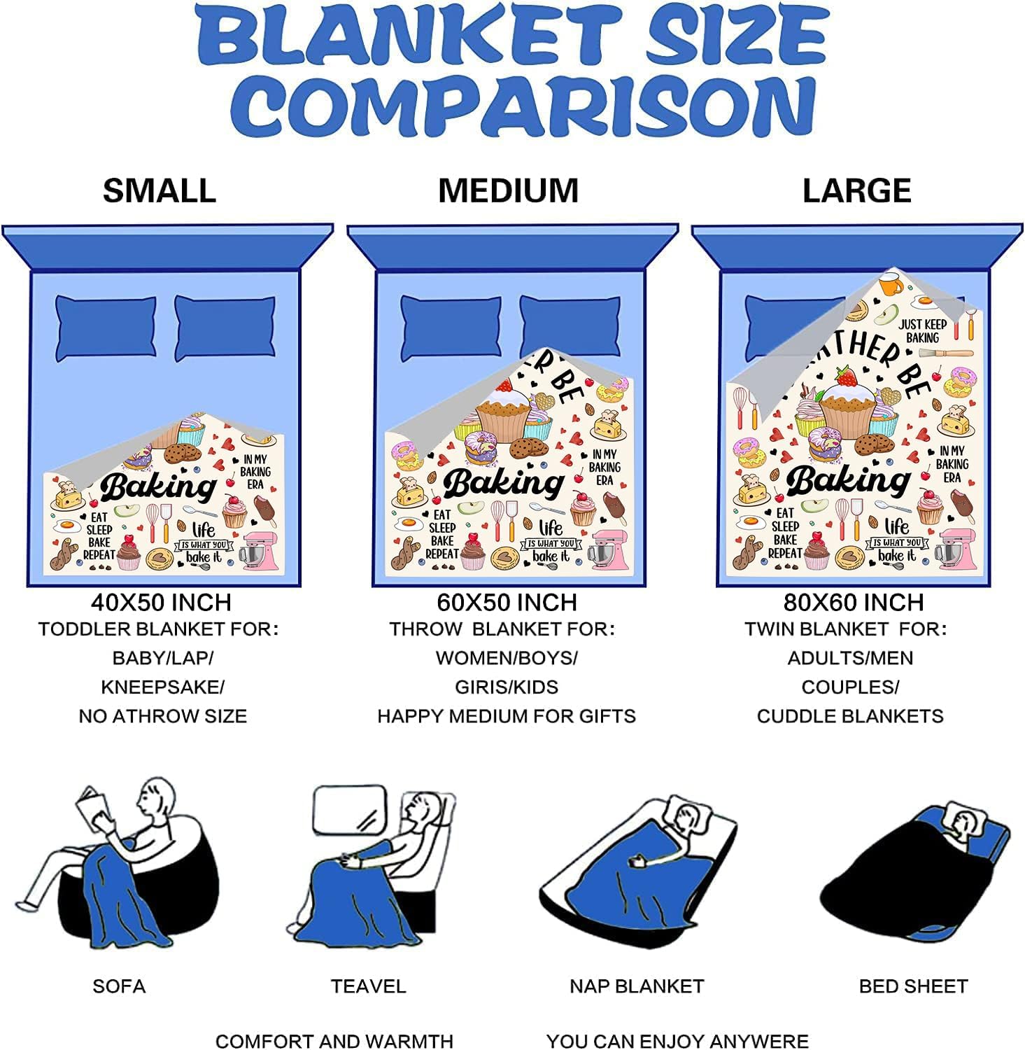 Baker Blanket Baking Gifts for Women Cookie Lovers,Bakers Accessories Stuff Baking Throw Blankets,Baker Gifts for Tweens Girls Friend 60"x50"