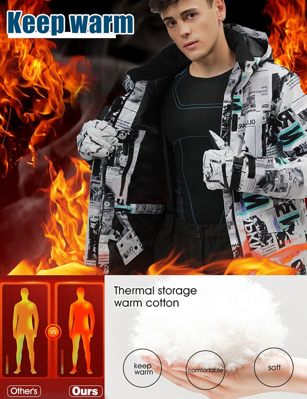 Miniatura 5 de RIUIYELE Conjunto de chaqueta y pantalones de esquí para hombre, abrigo térmico de invierno, con capucha, traje de snowboard para hombre