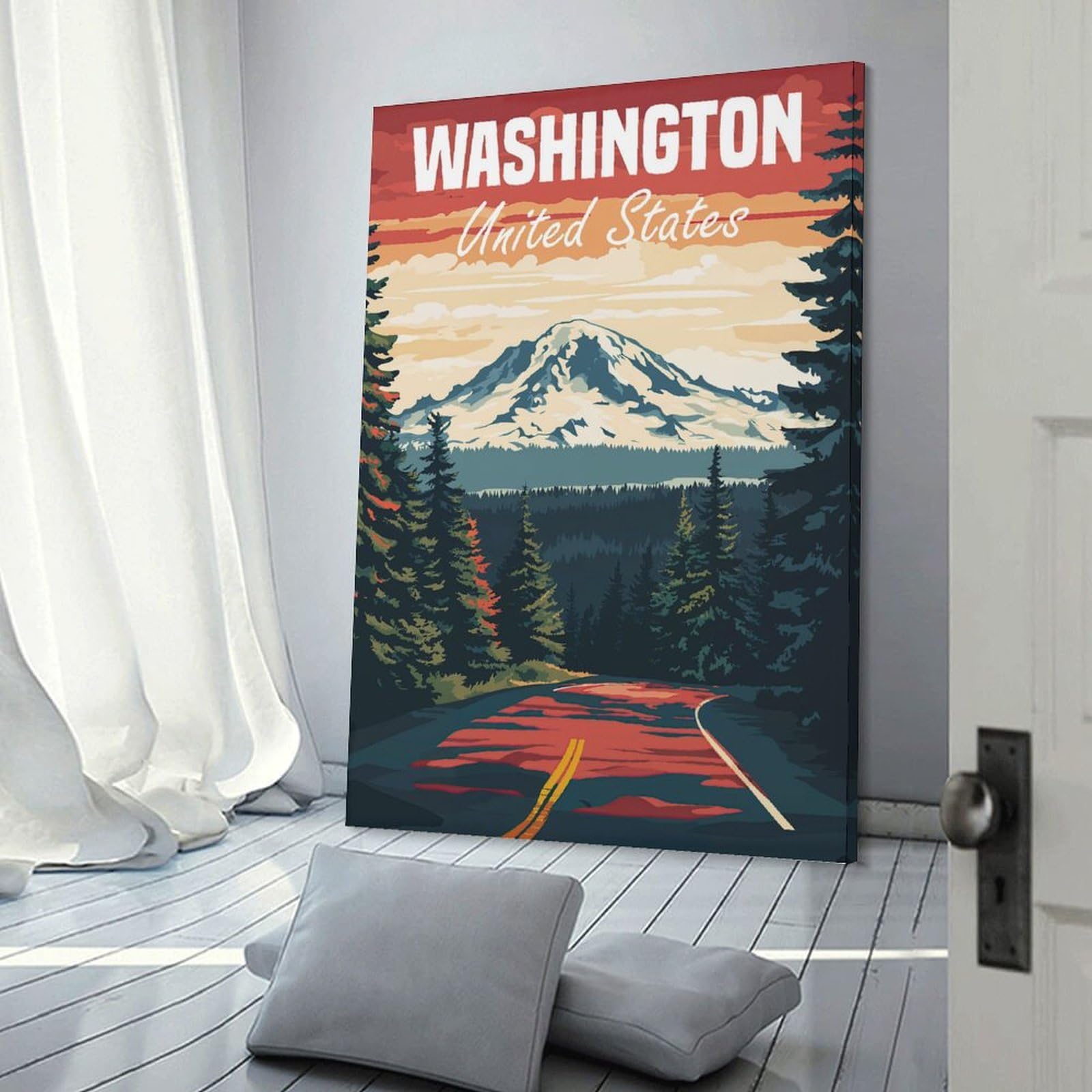 Junmoney Washington State Travel (2) Canvas Wall Decor, 16x24inch(40x60cm), for Apartment Walls, Studios Or Work Areas, Decorative Canvas Decor for Home Updates