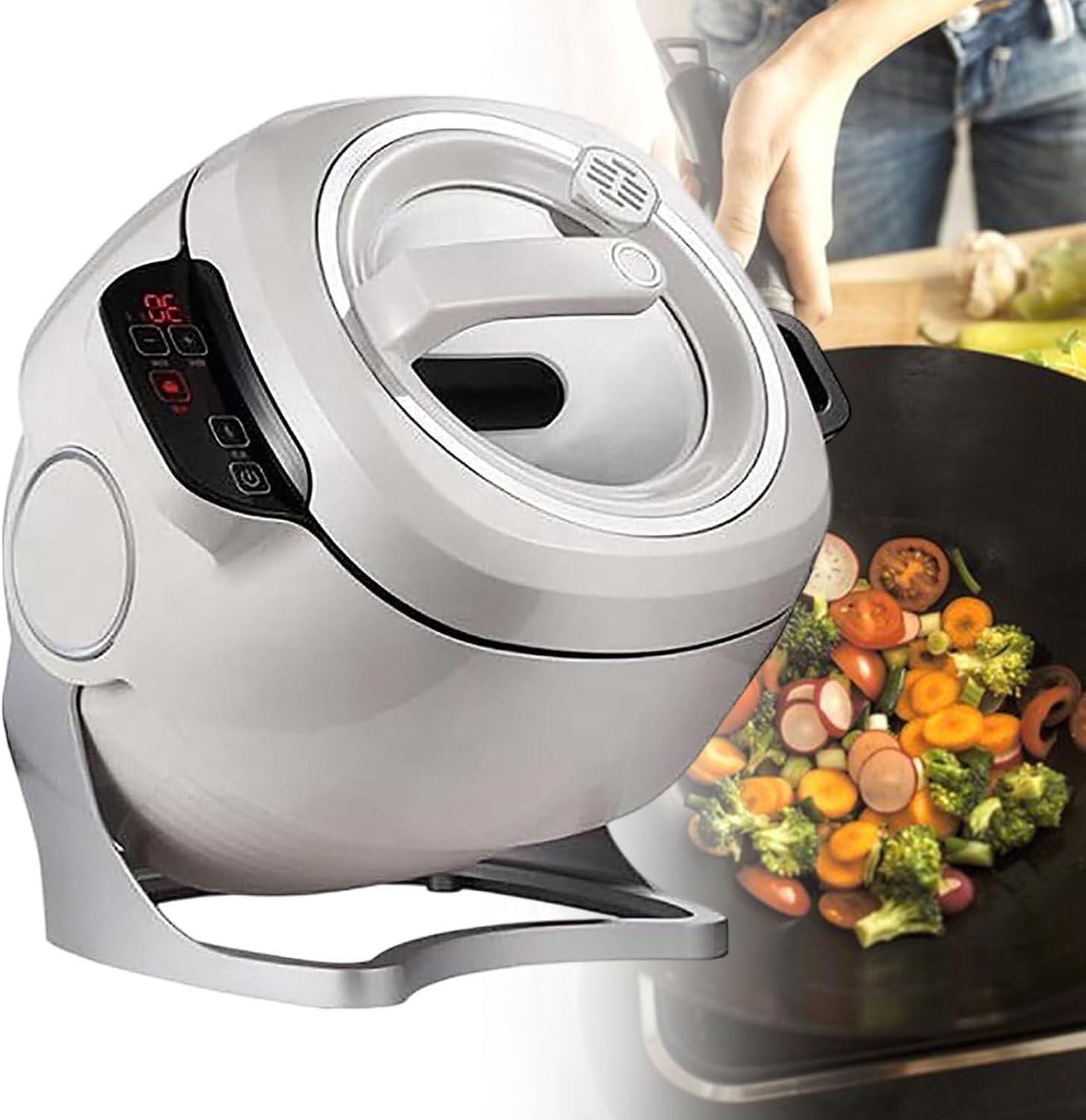 Drum Type Automatic Stir-Fry Machine Cooker2000W, 360° Automatic Rotation Pot Stirrer,Touch Panel Auto Cooking Machine
