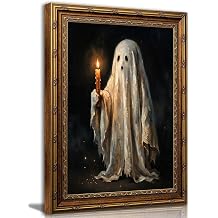 KBKBART Gold Framed Halloween Ghost Handling Candle Wall Art 9x12 inch