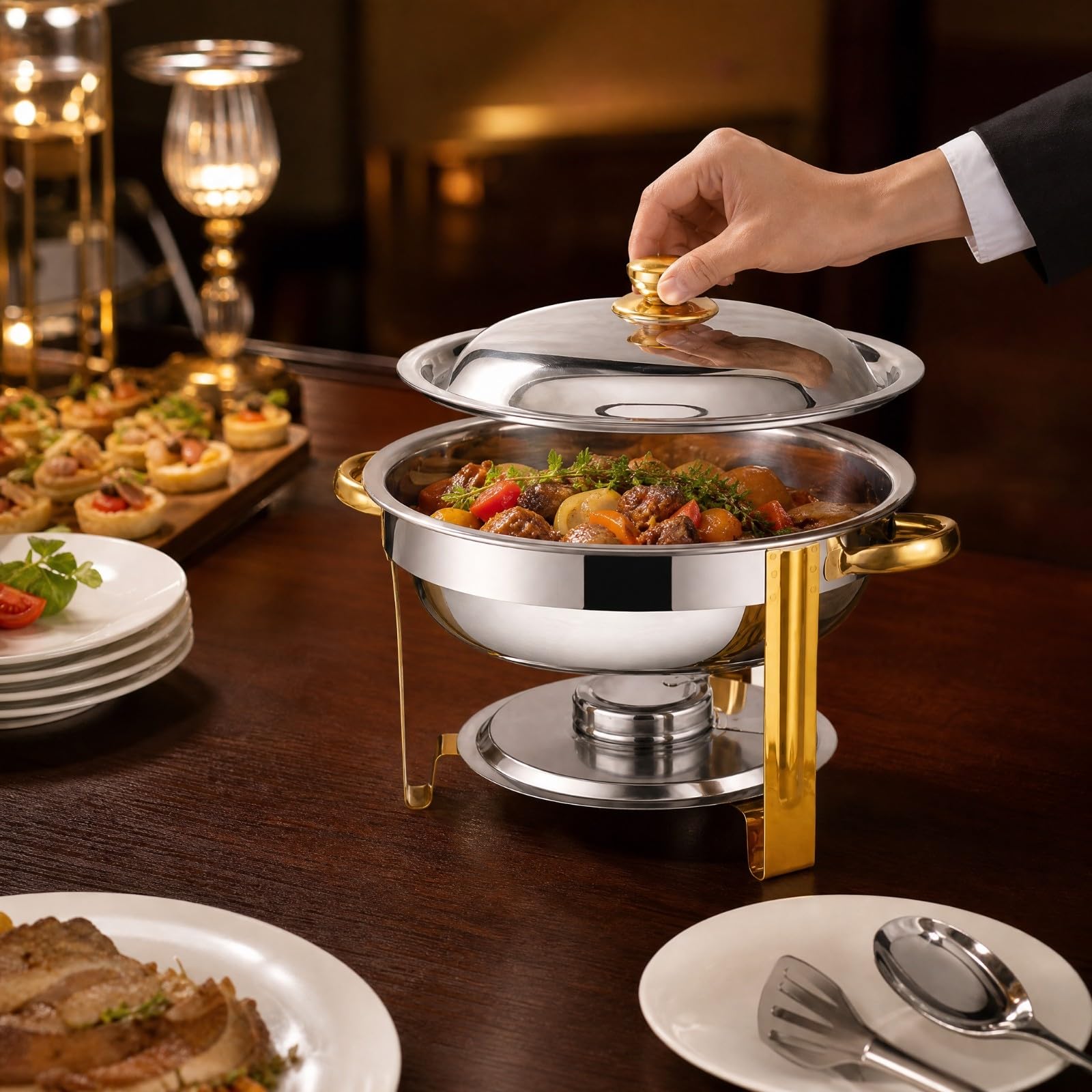 Chafing Dish da 4,5 L Rimovibile Chafing Dish Resistente Corrosione Scaldavivande per Catering, Albergatori, Ristorante, Argento