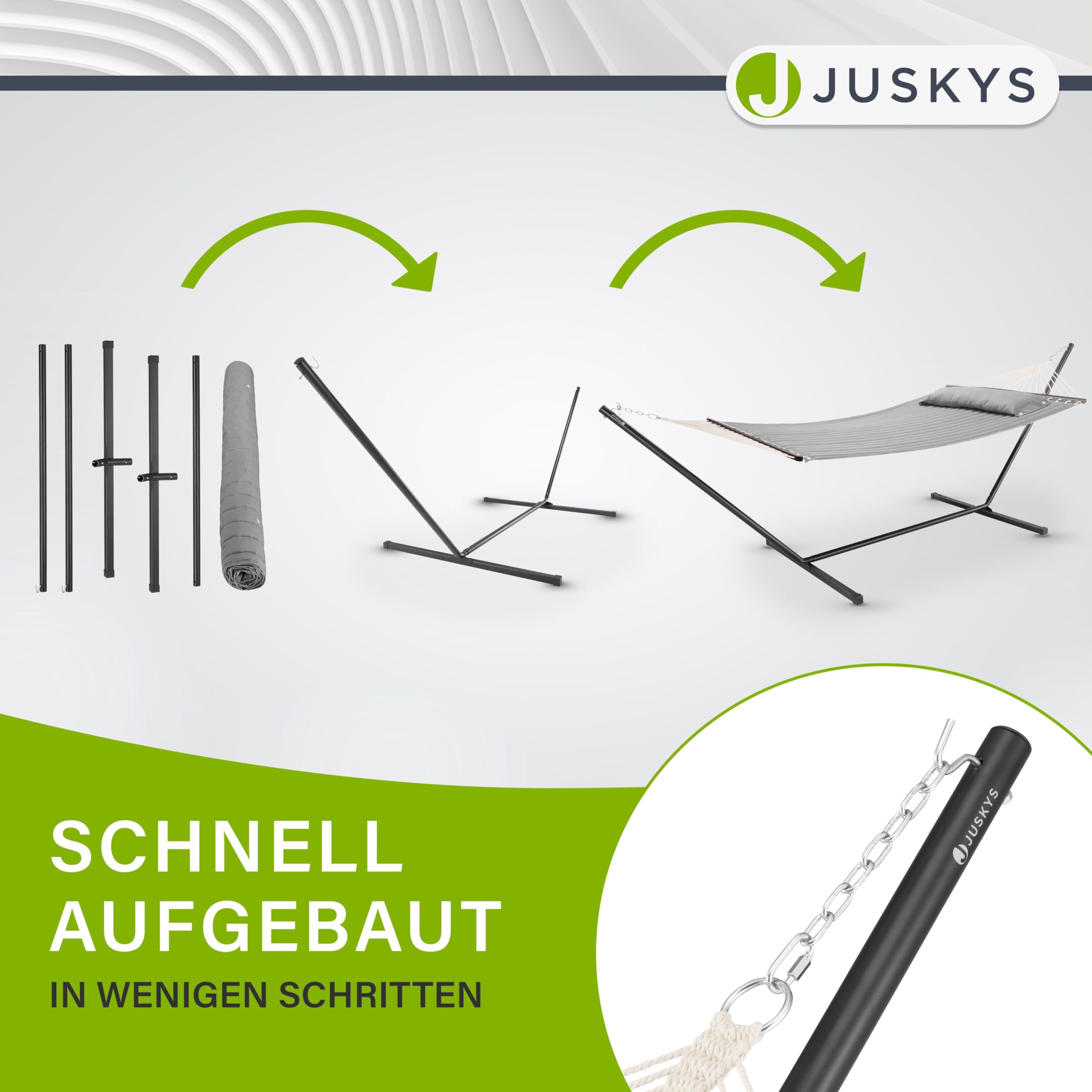 Juskys Hängematte Cata mit Gestell und Kissen - Outdoor Doppelhängematte für 2 Personen - doppel Hängemattengestell bis 200kg belastbar - Hellgrau