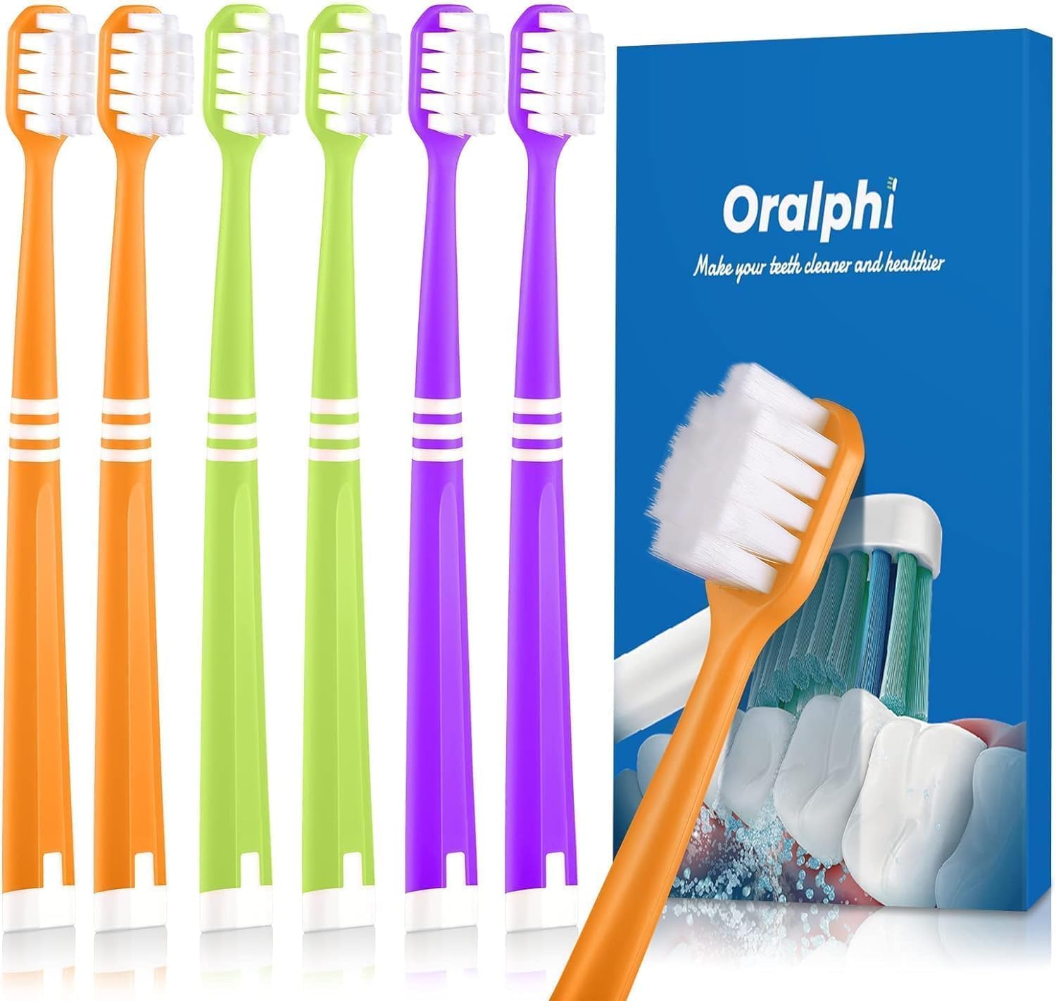 Feather Soft Toothbrush, with 10000 Extra Soft Micro Nano Bristles, for Sensitive Teeth and Gum Recession (Wide Head, 6 Count)