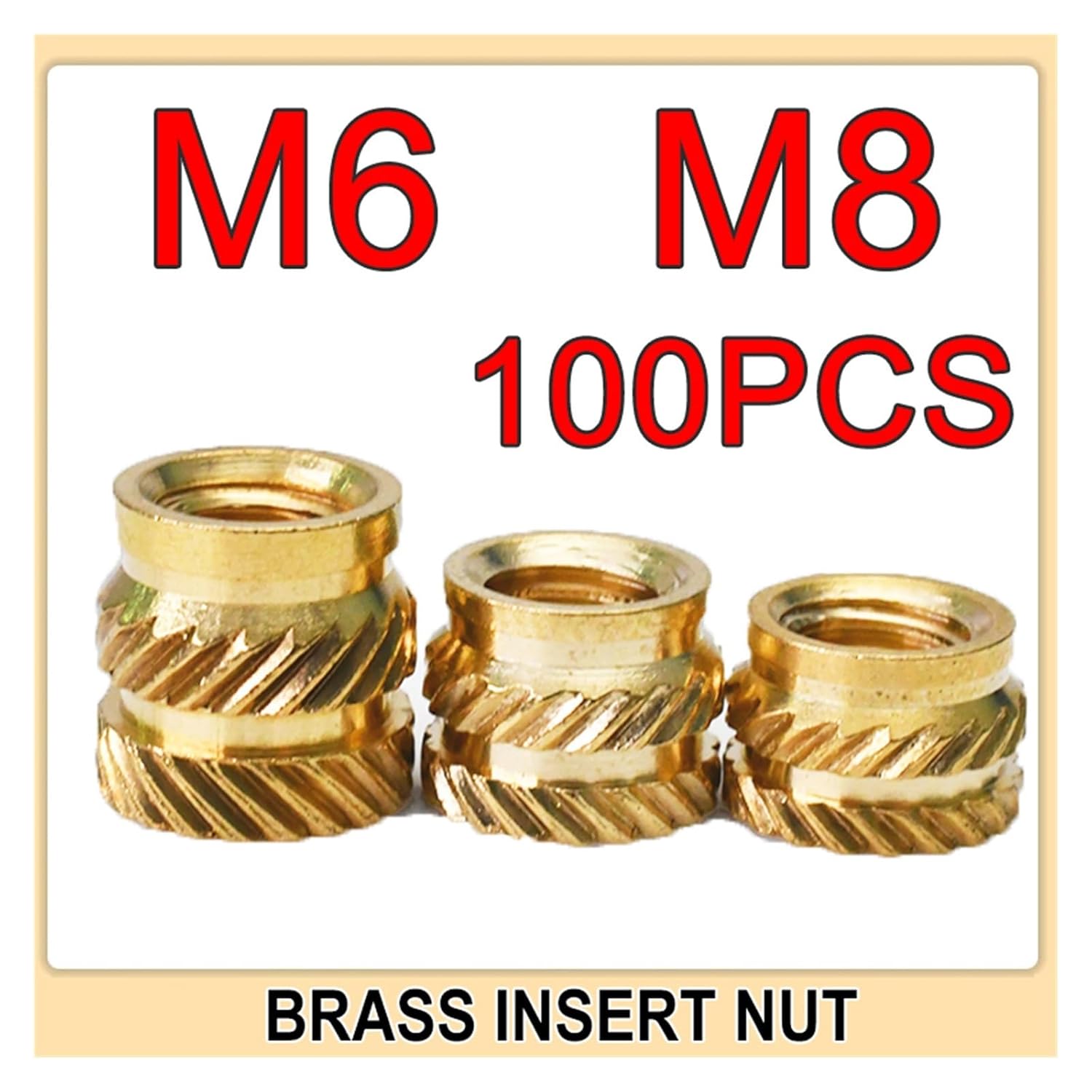 M6 M8 Insert Brass Nuts Hot-melt knurled Threaded Brass Nuts Insert Press-fit Holes for Plastics(M8 x8x 10)
