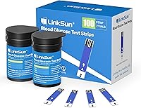 LinkSun Blood Glucose Test Strips 100ct for G-425-1/2V/3 & G-427B Meters - No Coding, 5 Sec Results, 0.7μL Sample