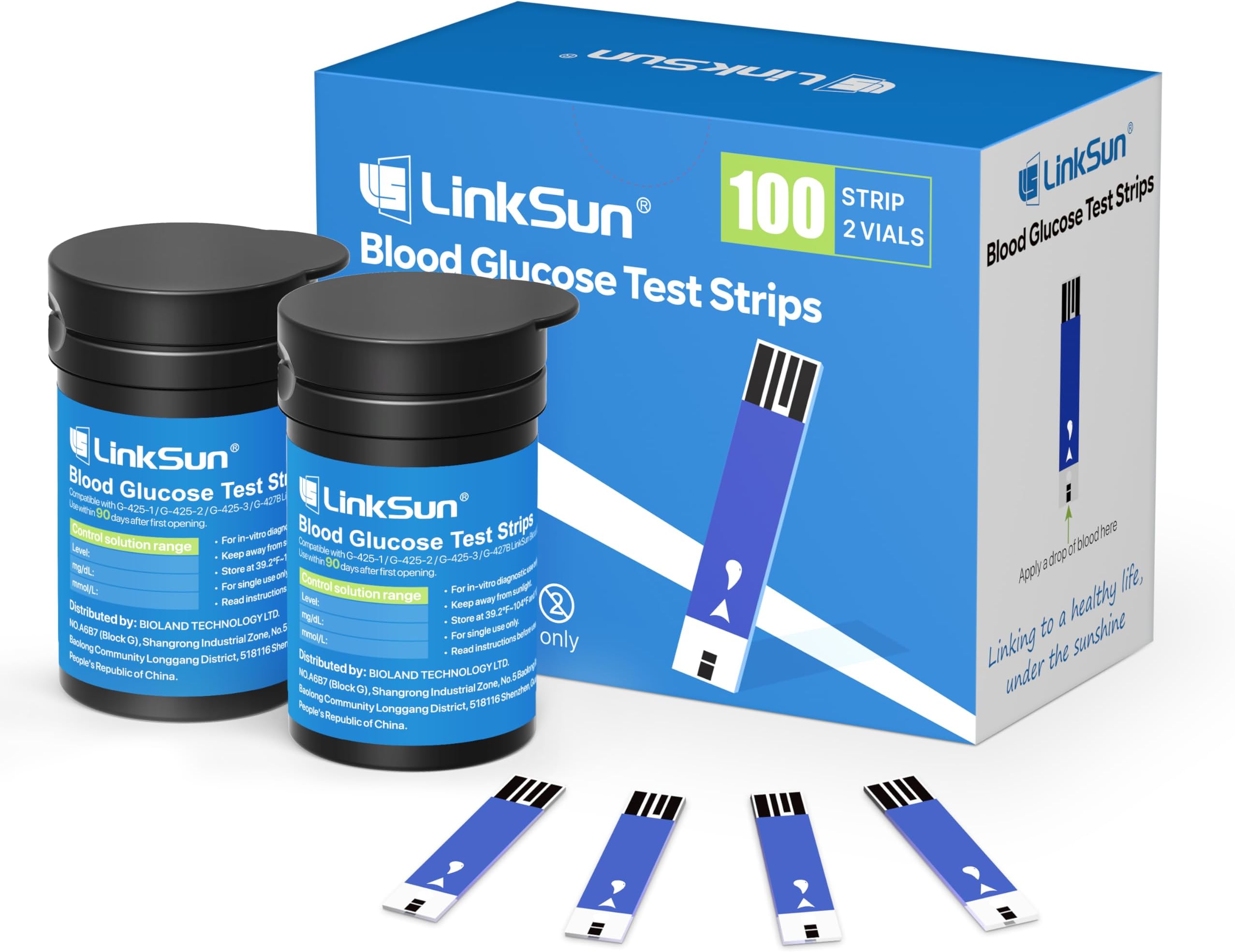 Diabetic Blood Test Strips*100, Used for G-425-1,G-425-2V, G-425-3, G-427B Blood Glucose Monitor Only, 0.7μl Blood Sample, Accurate Measurement, Results in 5 Seconds, 2 Bottles of 50 Pc
