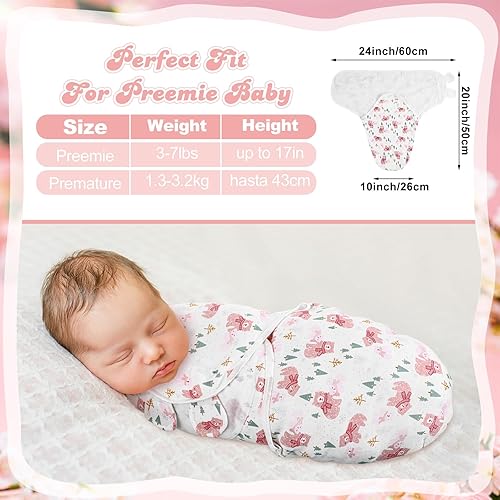 Miniatura 22 de Newwiee 4 unidades de manta de algodón ajustable para bebés prematuros para recién nacidos (estilo clásico, apto para prematuros)