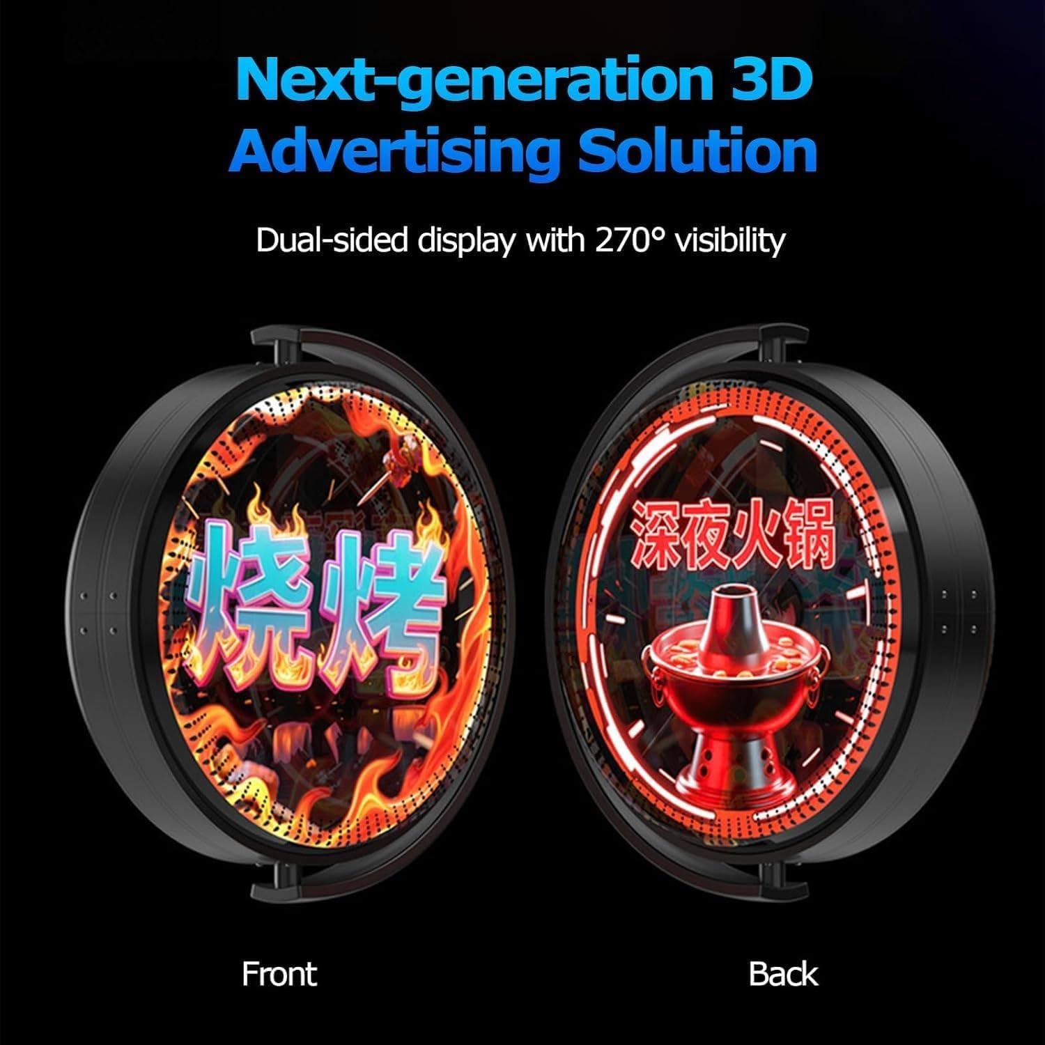 Proyector holográfico 3D, Pantalla publicitaria 3D de Doble Cara, Letrero LED Giratorio Resistente al Agua, con imágenes y Videos Personalizados, para Negocios 50cm