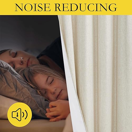 Miniatura 4 de NICETOWN Cortinas opacas completas de lino natural de 48 pulgadas, cortinas de ventana con aislamiento térmico y reducción de ruido con forro