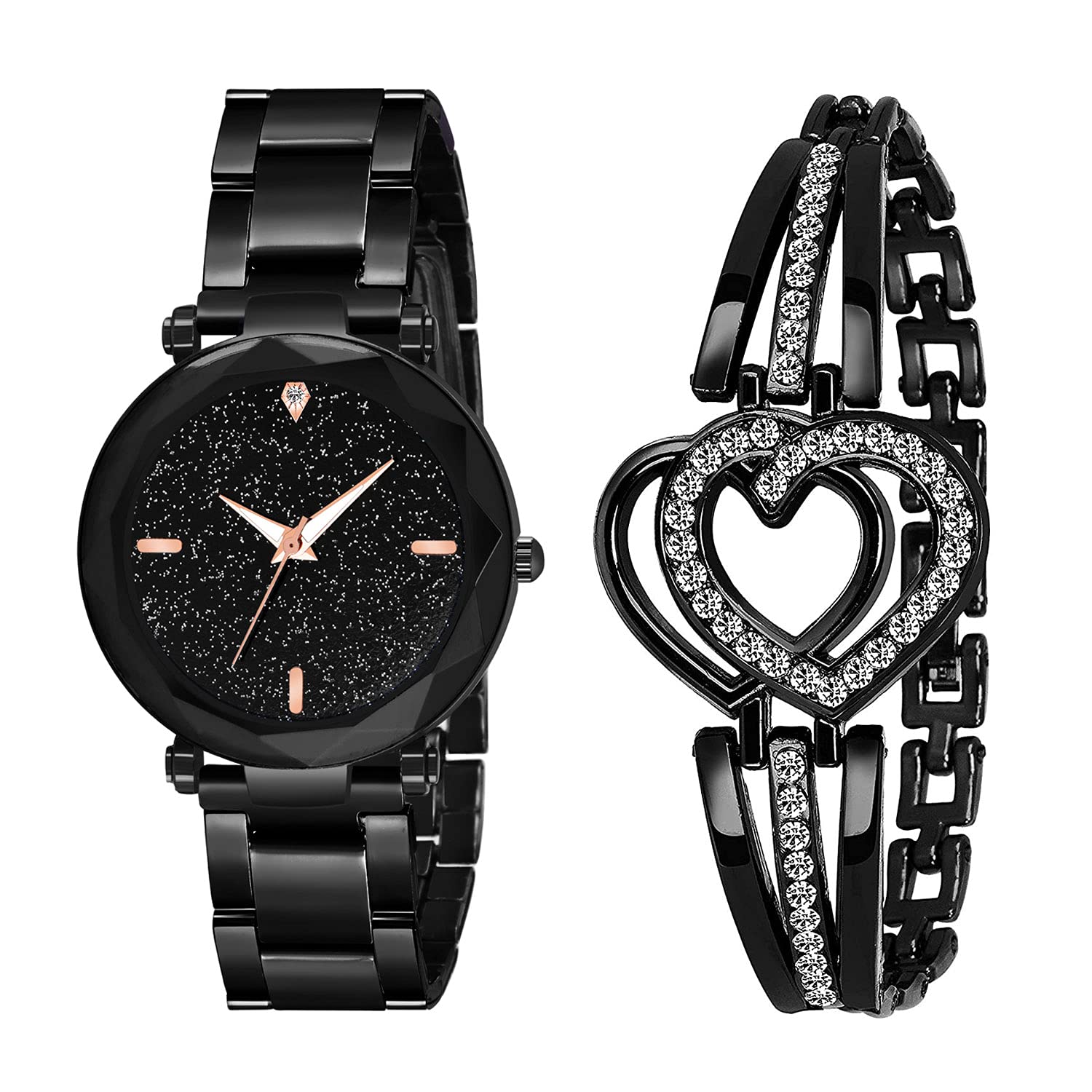 New Analogue Professional Black Dial Woman Watch & Heart Bracelet Combo Pack-02 Stainless Steel Belt Analog Watch - for Women (B09FXMH17F) Amazon Price History, Amazon Price Tracker
