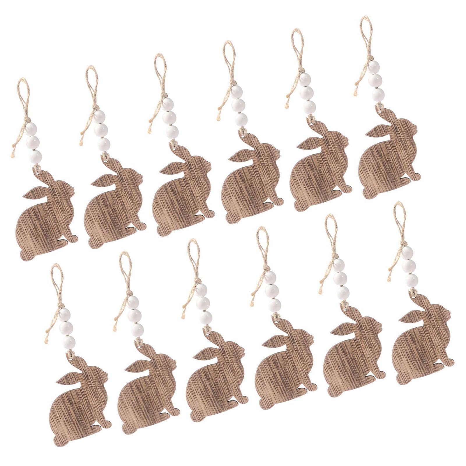 Of 12 Rabbits Hanging Accessory Easters Ornament Hanging Decorations Wood Texture Pendant for Holiday Decors Easters Ornament
