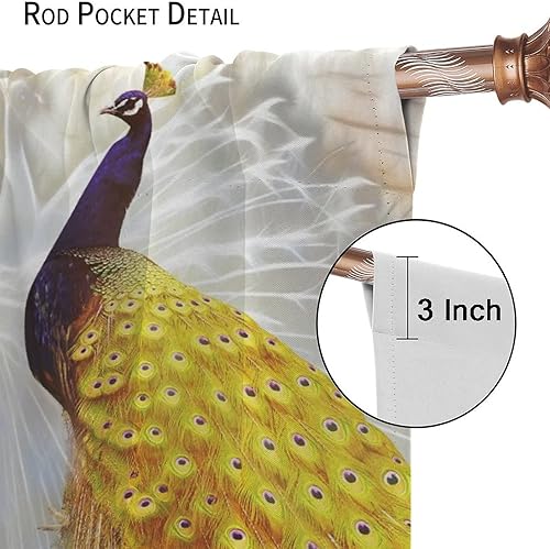 Miniatura 63 de Cortina opaca con estampado de pavo real, con estampado de animales retro, con bolsillo para cortinero y flores de peonía doradas, para dormitorio,