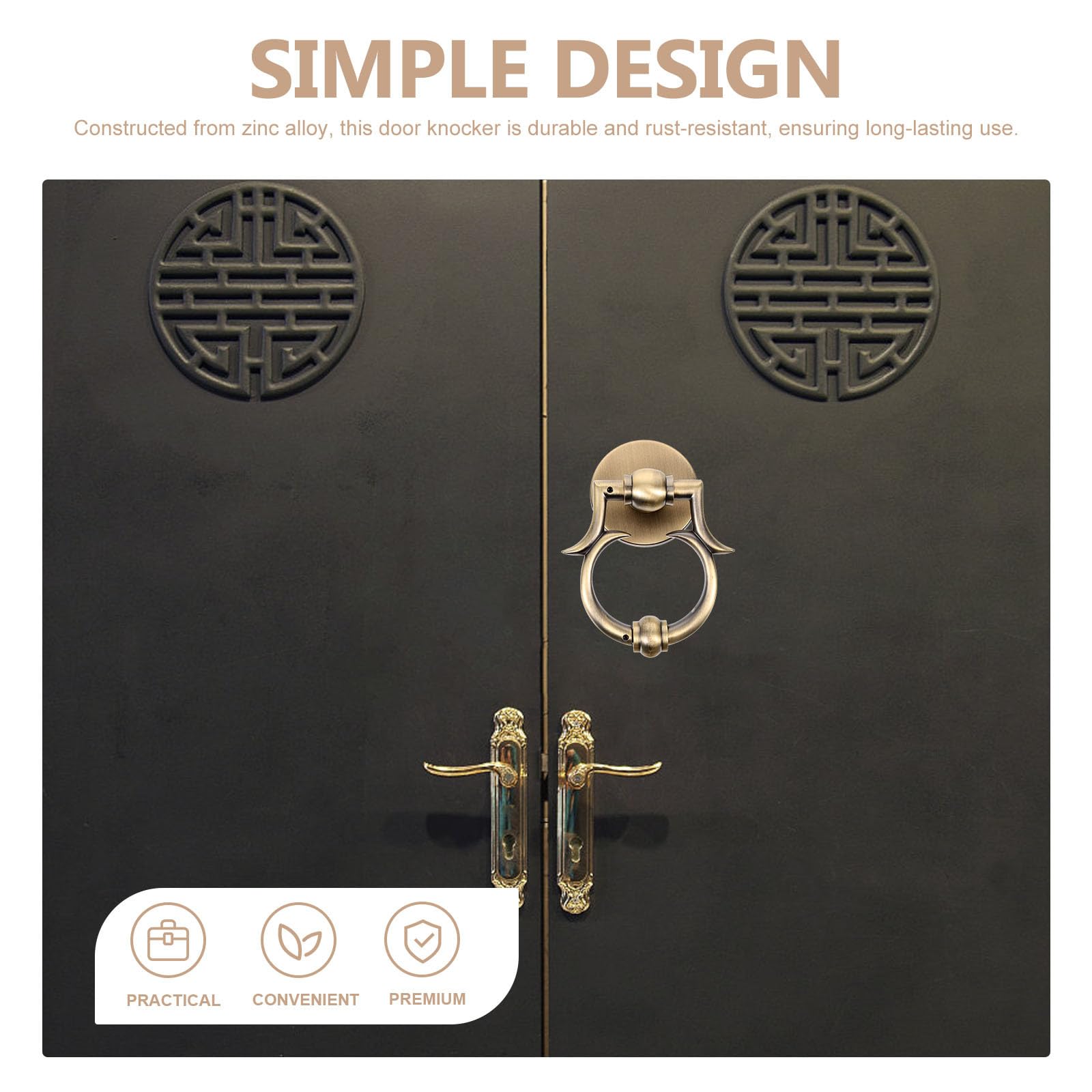 Llamador de Puerta de Aleación de Zinc Diseño Europeo Redondo Envejecido Aldaba de Seguridad para Puerta Principal Accesorio Decorativo para Hogar Herraje Resistente y