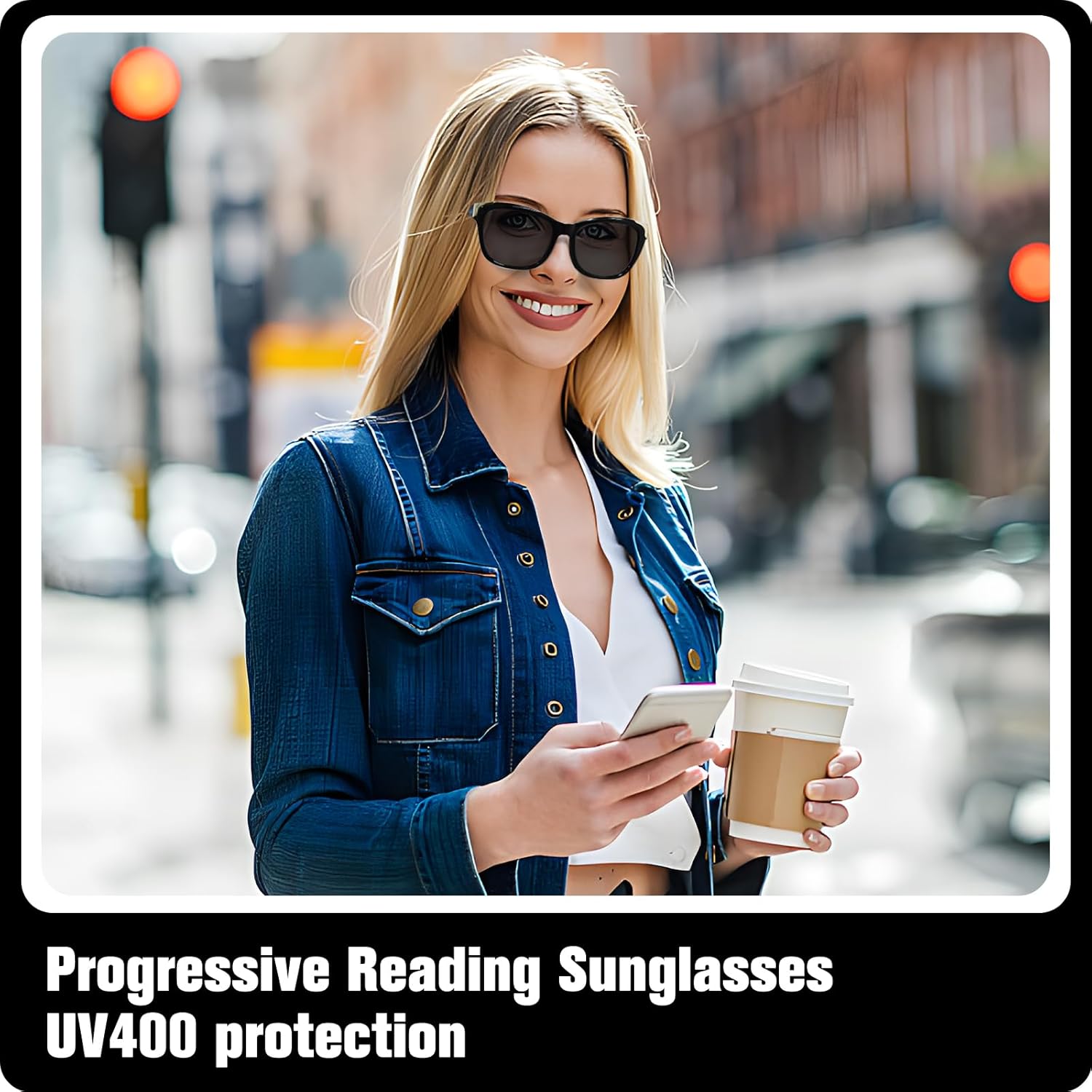 FONHCOO Progressive Multifocal Sunglasses for Women, Square No Line Reading Sunglasses Outdoor Sun Readers UV400 Protection - Image 6