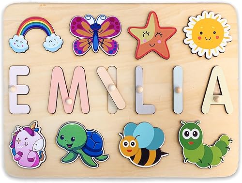 Miniatura 1 de Personalized Children's Name Puzzle, Customized Educational Wooden Name Animal Puzzle Toy, Educational Birthday Gift for Boys and Girls Aged 24