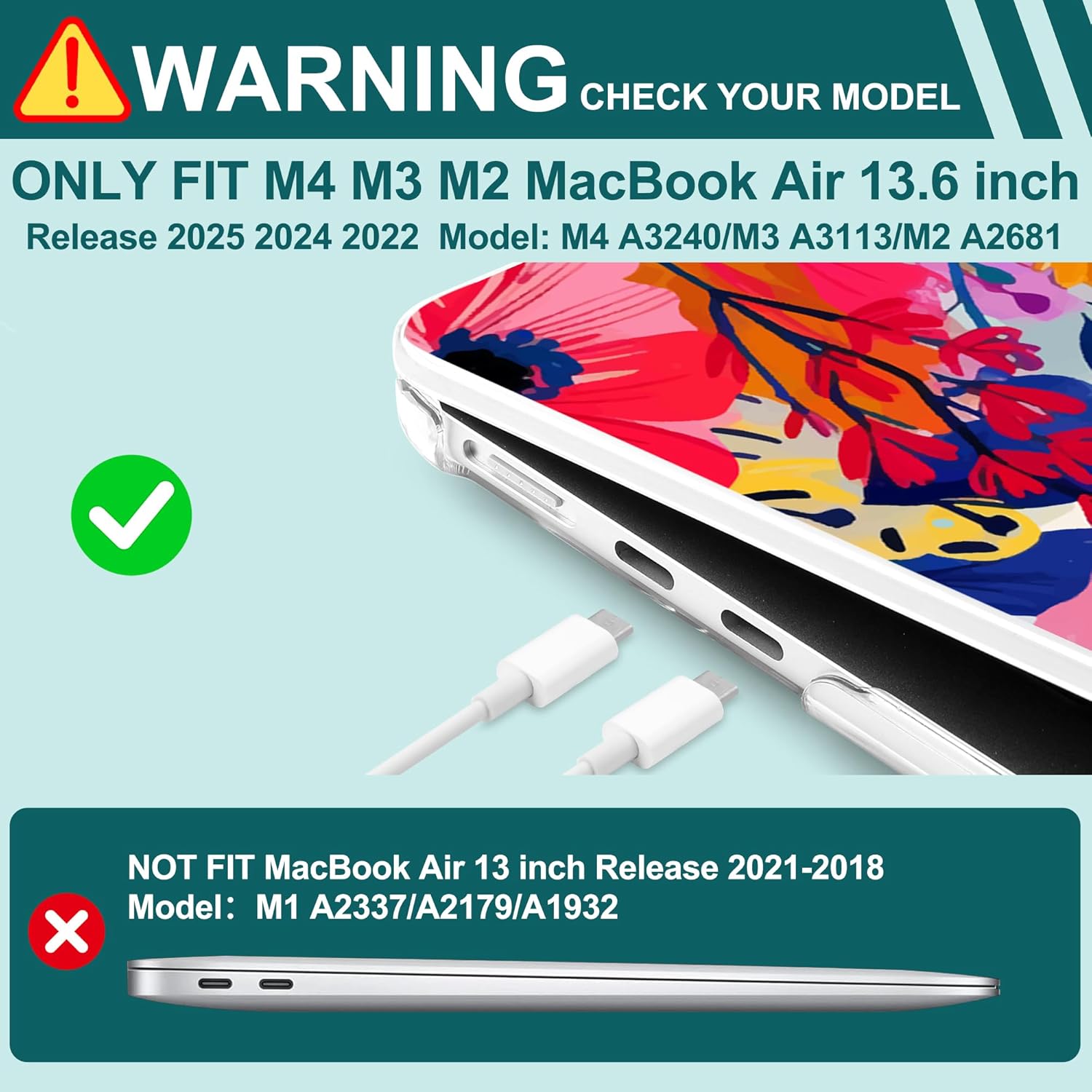 for MacBook Air 13(13.6) inch Case 2025 2024-2022 M4 M3 M2 A3240 A3113 A2681 Shockproof & Scratch-Resistant Hard Shell + Keyboard Cover + Trackpad Protector + Type C, Victorian Watercolor - Image 4