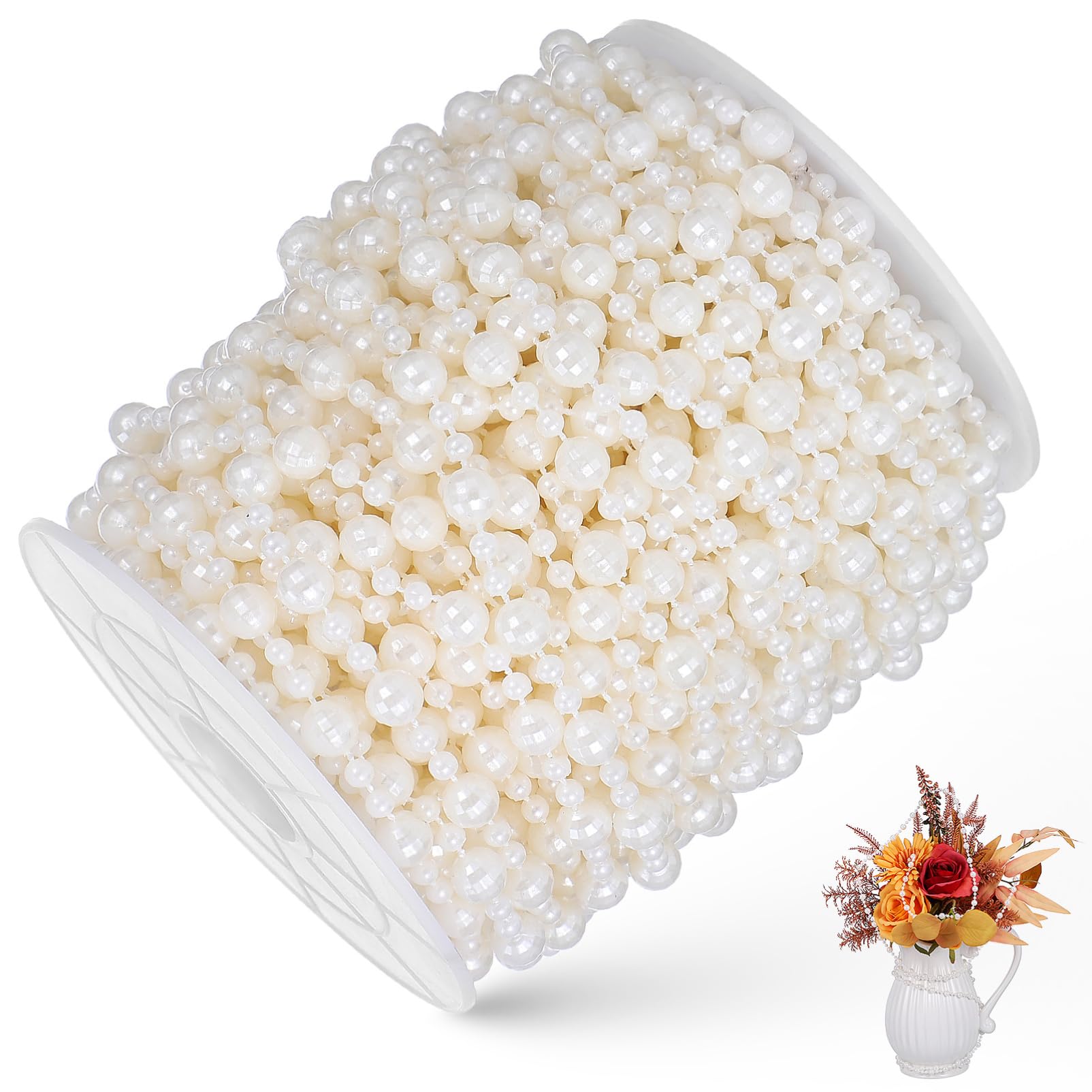 GOOHOCHY DIY Pearl Beaded String 22ft Artificial Pearl Chain Decorative Bead Garland Faux for Crafts Wedding Trim