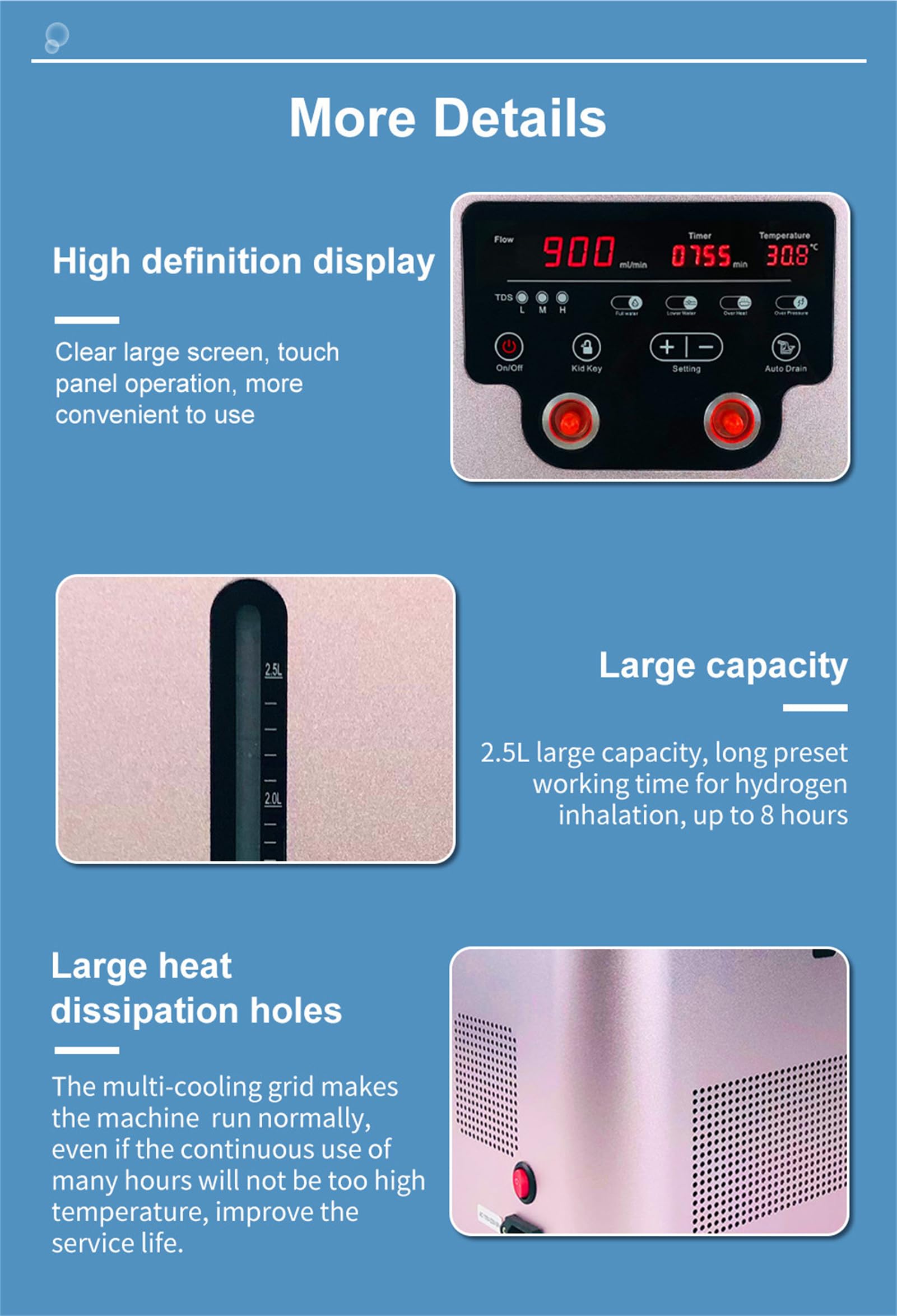 99,99% inhalator H2 o wysokiej czystości, oddzielony HO, 900 ml/min, generator wody do inhalacji wodorowej, jonizator wody SPE PEM
