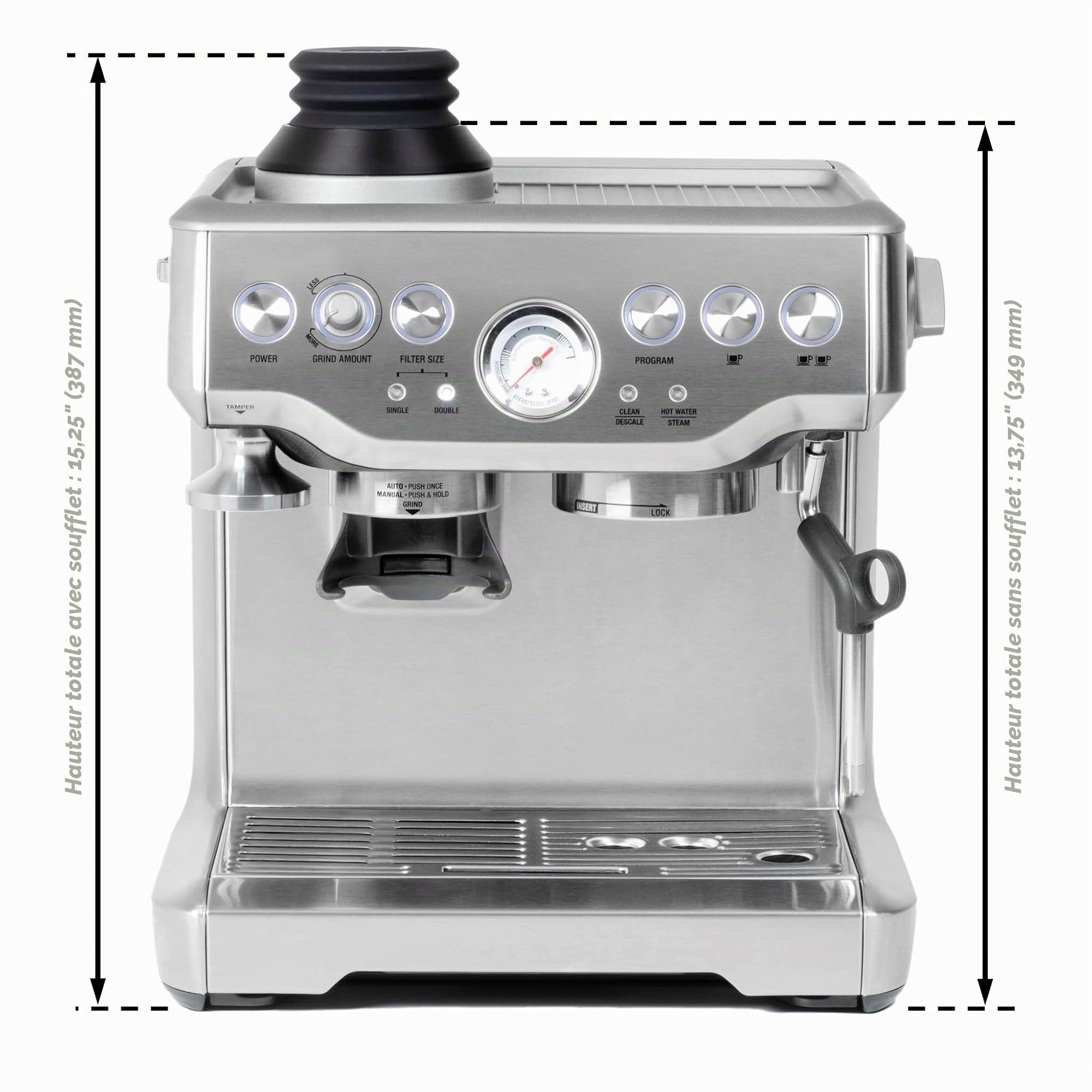 Trémie à dose unique avec soufflet en silicone et poids anti-popcorn | Compatible avec Breville Barista Express, Pro, Touch et Impress | Noir