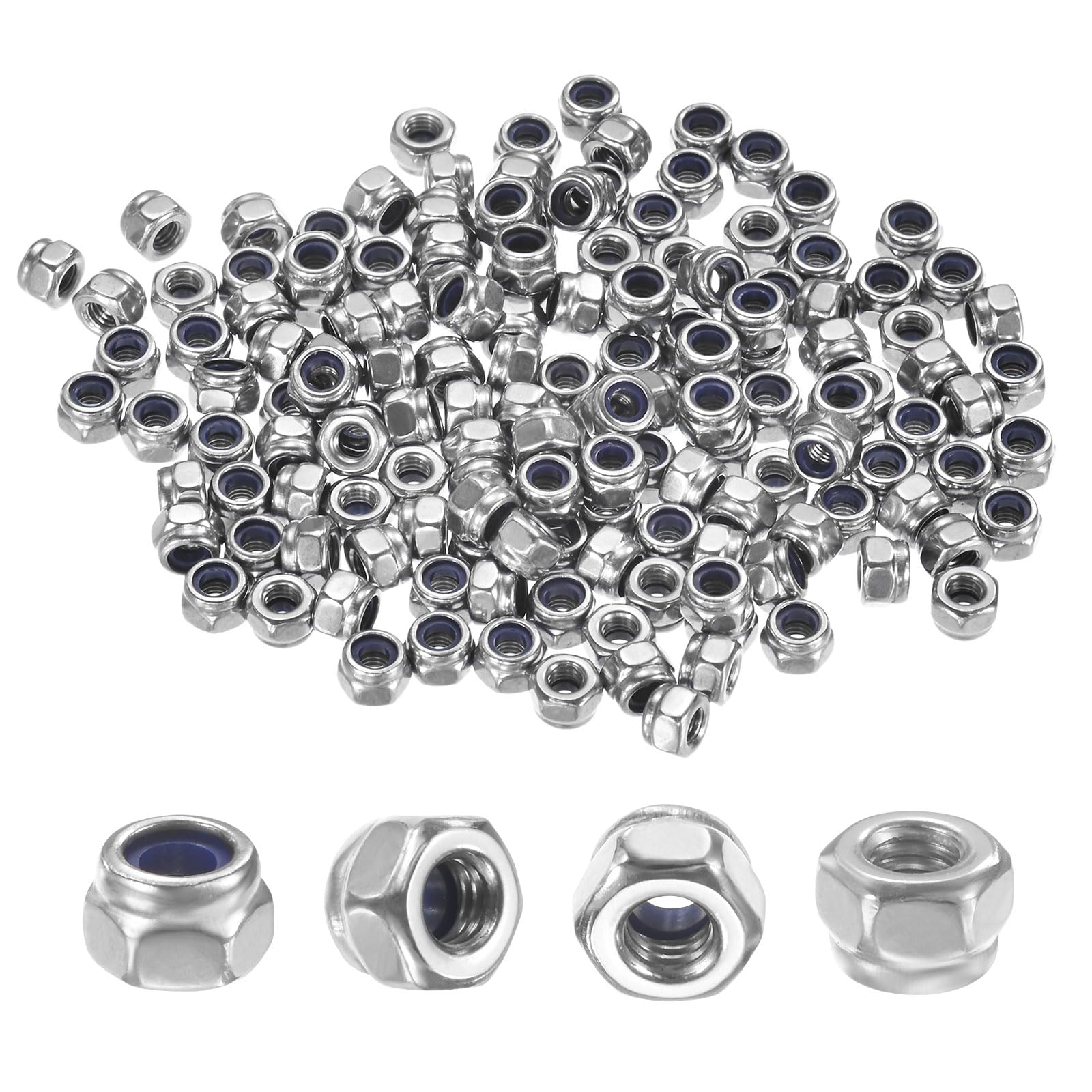 M METERXITY 100-Pack Nylon Insert Hex Lock Nuts, M3 x 0.5mm Thread 304 Stainless Steel Self-Locking Locknuts Hexagon Nut Metric Nuts for Machinery/Home Repair/Industrial Fasteners