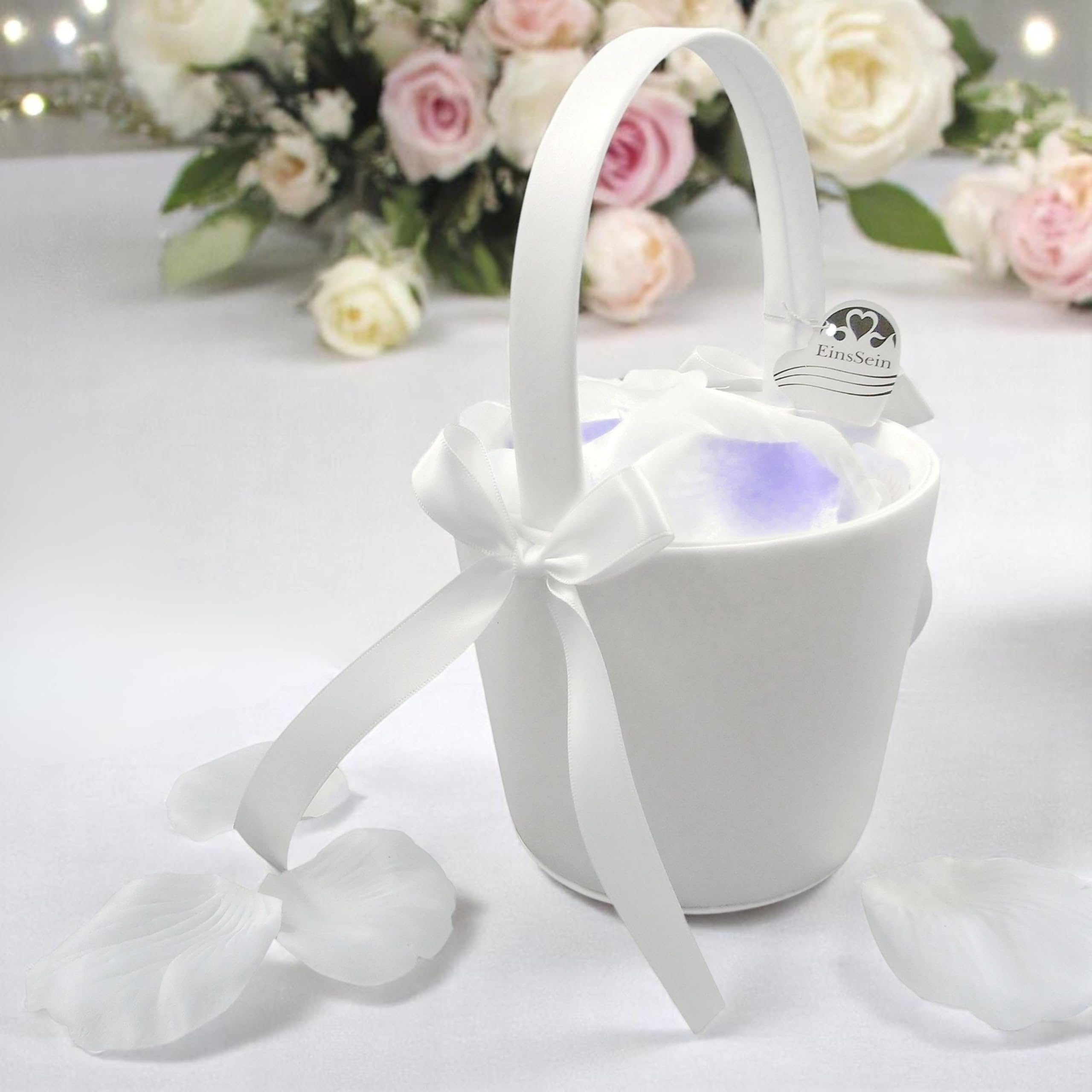 2 Cestini Matrimonio Anna In Raso - 17x26x13 Cm, Per Petali E Confetti, Damigelle