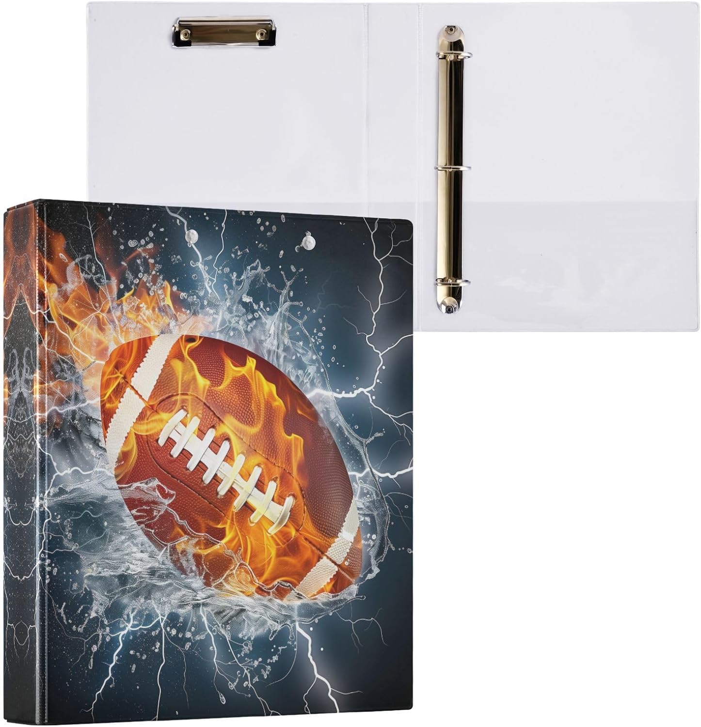 3 Ring Binder - 1.5 Inch American Football Sport Binder with 3 Storage Pockets for Women School Office Supplies