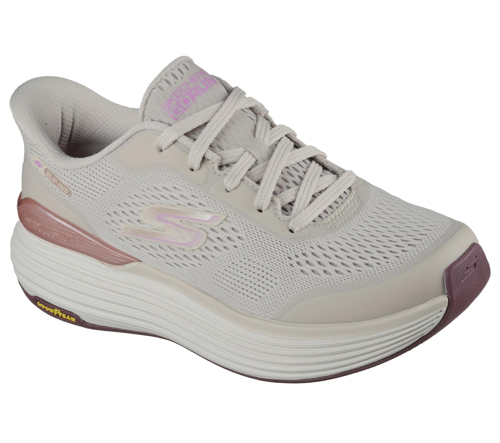 Skechers Women's Max Cushioning Suspension Chrone Sneaker, Natural Synthetic/Trim, 5.5 UK