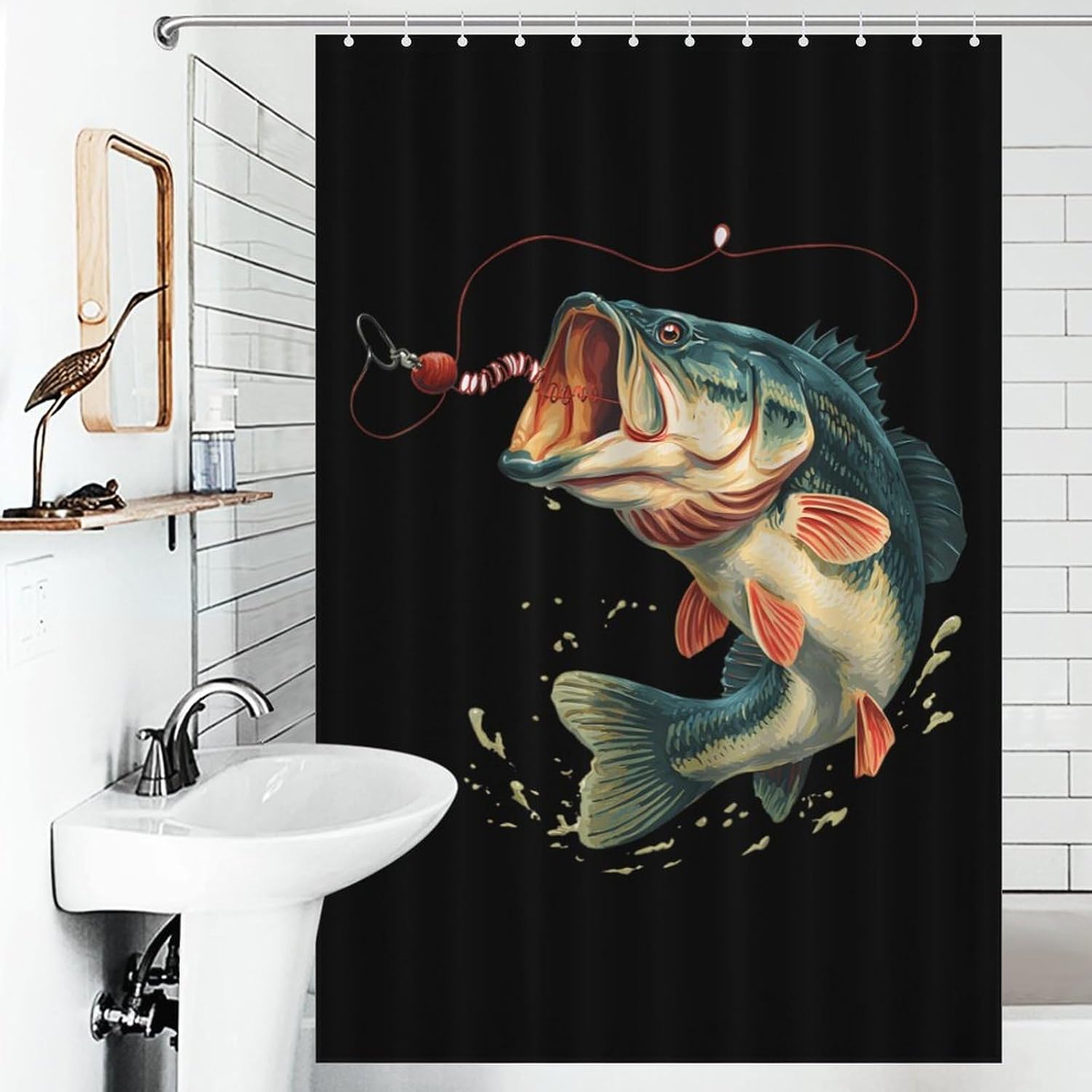 Bass Fishing Shower Curtain 46.85x70.87Inch（119x180cm） Polyester Bath Curtain Shower Curtains Printed Decorative