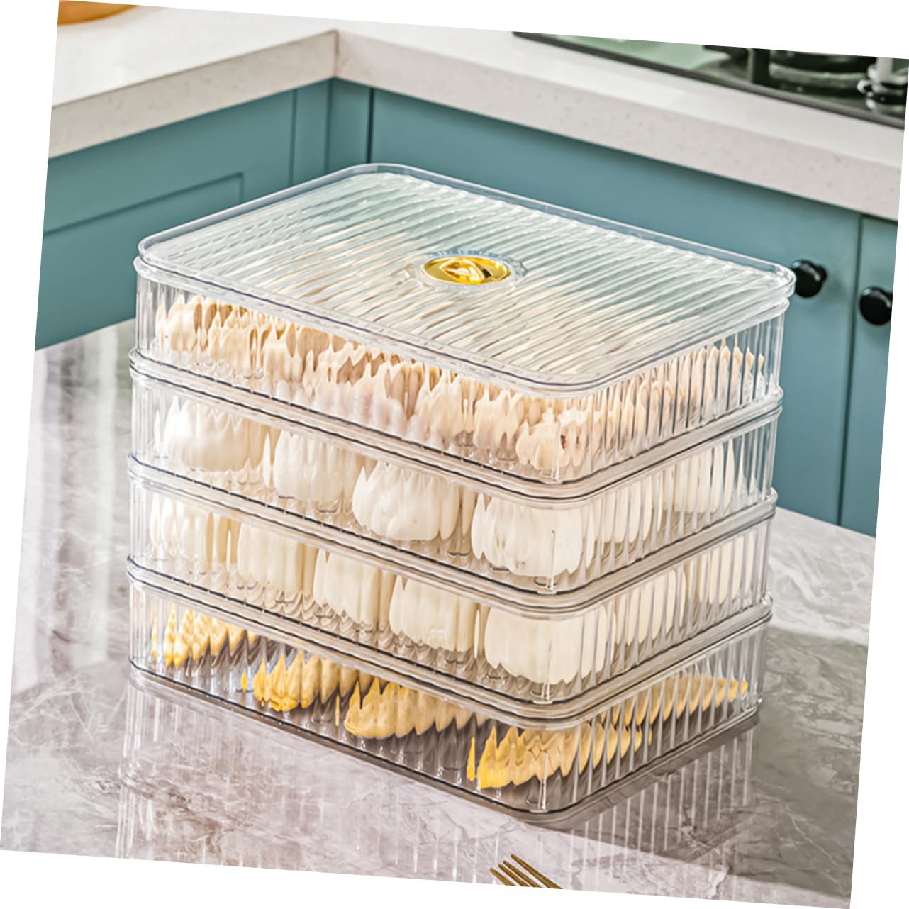 Refrigerator Organizer Bin Lid Transparent Double Food Storage Box for Eggs Dumplings and More for Fridge Pantry and Kitchen Organization