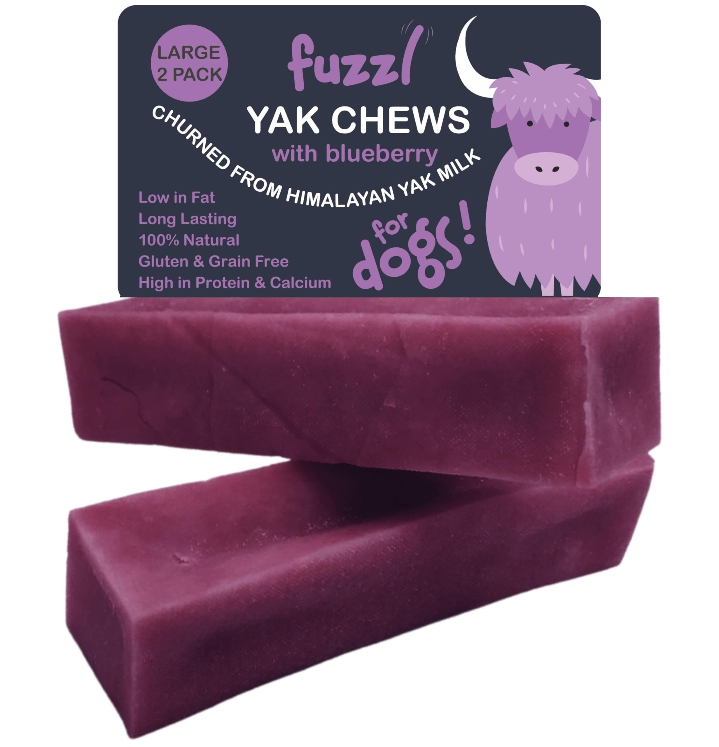 Fuzzl Yak Chews Large 2 Pack Blueberry 260g - Himalayan Yak Chews for Dogs - Natural Dog Chew