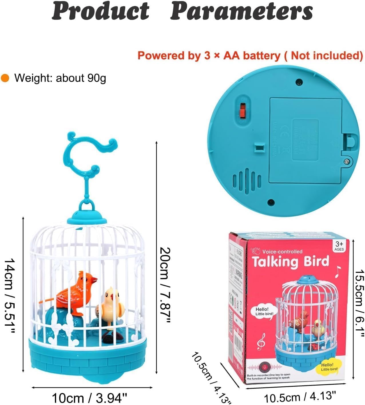 MOKRUSH Talking Bird Toy for Kids | Interactive Toy & Repeat What You Said | Singing & Chirping in The Birdcage | Gifts for Babies, Kids & Children (Orange) (Multi) - Image 3 thumbnail