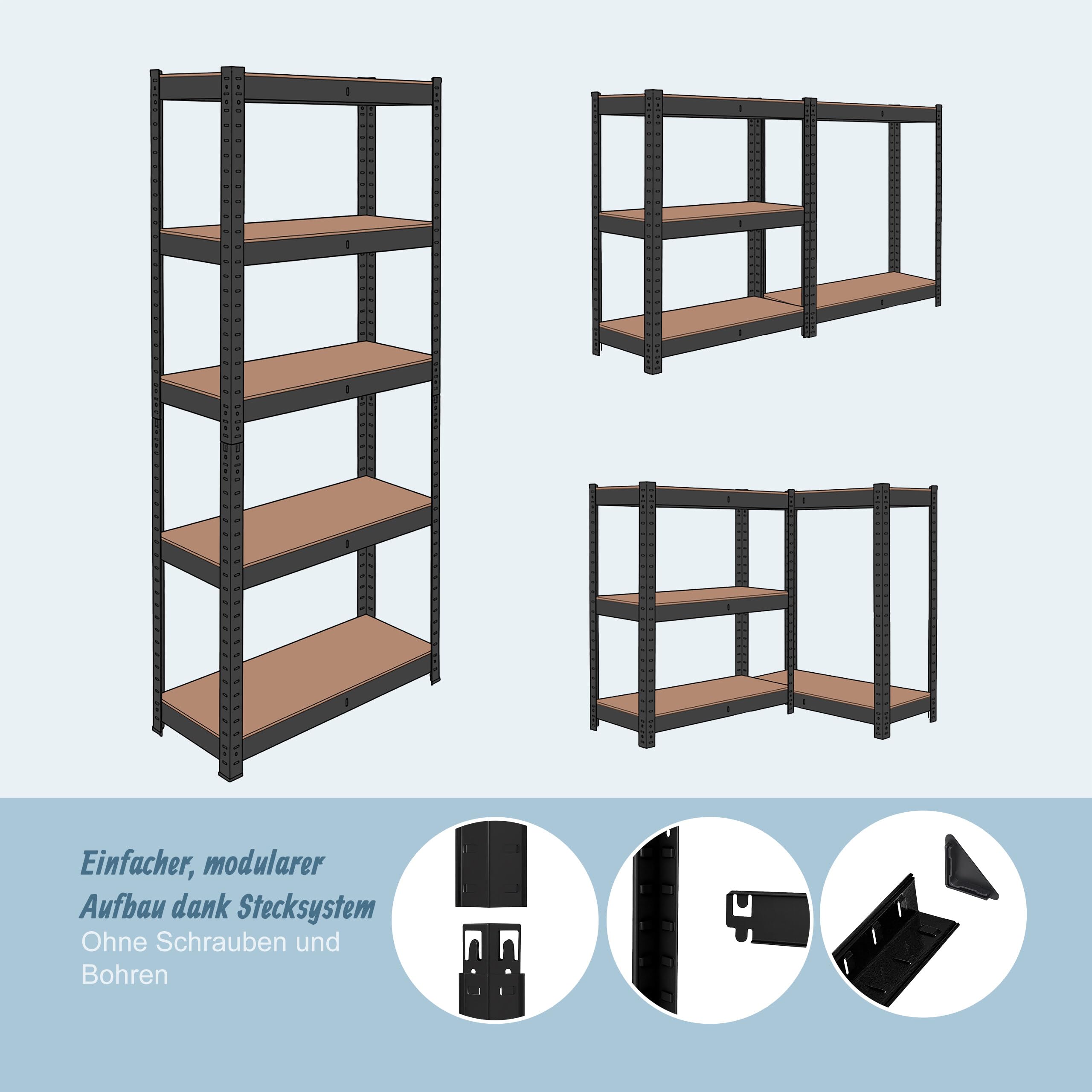 Relaxdays Schwerlastregal, 500 kg, HBT: 200 x 100 x 40 cm, 5 Ebenen, Holzoptik, Lagerregal, Stahl & MDF, schwarz/braun