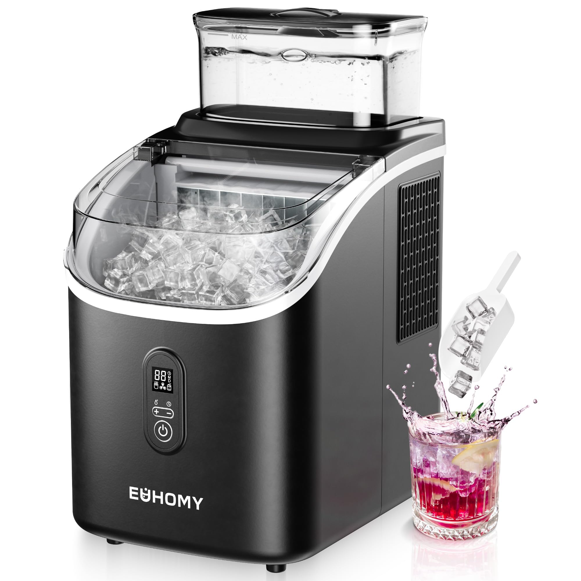 EUHOMY Eiswürfelmaschine für die Arbeitsplatte, 15 kg Eismaschine Ice Maker, 2L Eiswürfelmaschinen, 16 Eiswürfel in 13 Min, Selbstreinigende Eiswürfelbereiter für Zuhause/Küche/Büro, Schwarz IM005