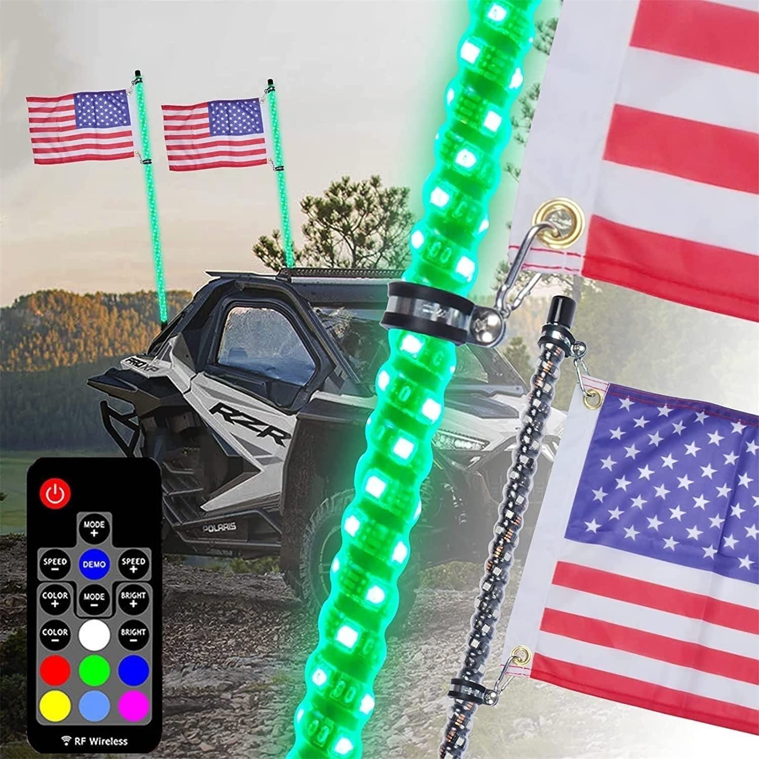 Kayziu 5Ft Zcx Lighted Whips 2Pcs Led Whip Lights With Remote Control 360° Spiral Antenna For Utv,Atv,Truck 3Ft/4Ft/ Led Whip Lights (Color : )